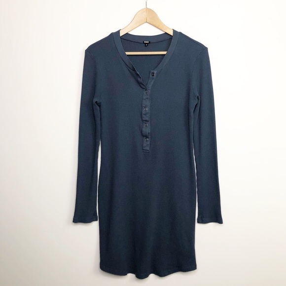 𝅺MONROW  L Blue waffle knit Henley dress - Picture 7 of 12